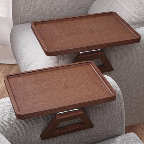 2 Pack Bamboo Couch Arm Tray,Folding Sofa Armrest Table(Brown) by DANFOXER