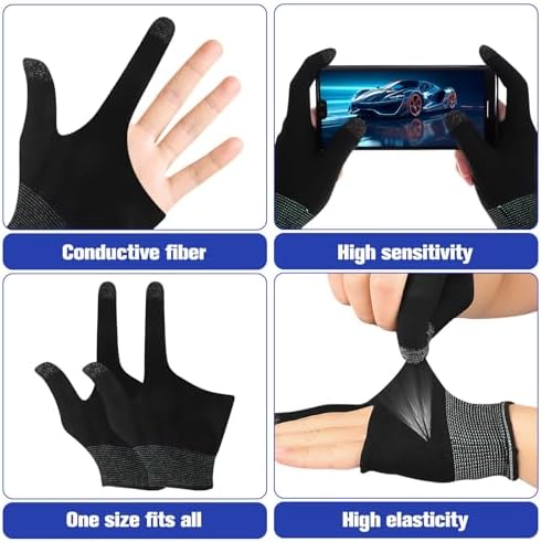 2 Pairs Gaming Finger Sleeves | Anti-Sweat Graphene Touchscreen Gloves for Mobile Sweaty Hands Gamer Streamer - Image 2