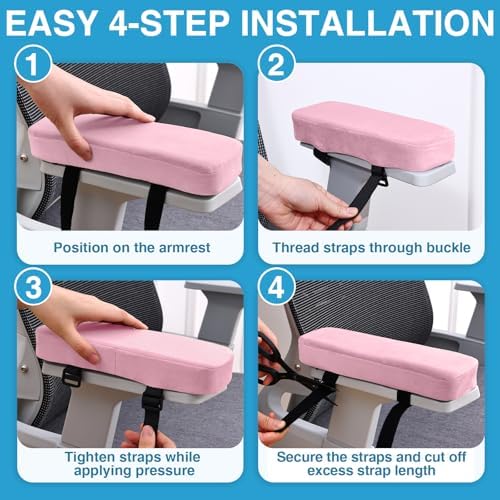 Smiry Memory Foam Office Chair Armrest Pads, Non-Slip Armrest Cushion | Ergonomic Arm Rest Pads with Adjustable Buckles and Straps, Elbow Relief for Desk, Gaming & Wheelchair, Pink, Set of 2 - Image 6