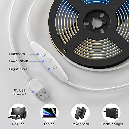 BTF-LIGHTING 5V USB COB LED Strip Lights 9.8FT Cool White 6000K - Image 2