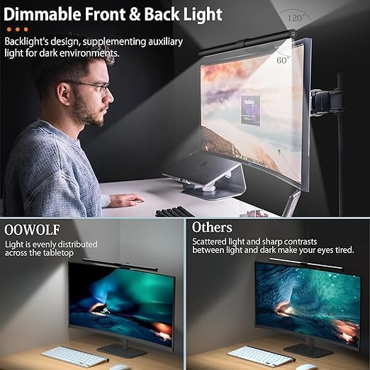 OOWOLF 7.5W 20.1" Computer Monitor Light Bar with Remote Control Backlight, Eye-Care CRI≥98 Stepless Dimming Brightness and Color Temperature, No Screen Glare Computer Monitor Lamp for Office Gaming - Image 5