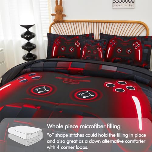 PERFEMET Boys Bedding Set Twin Size 6-Piece Game Console Comforter Set for Kids Teen 3D Black and Red Gamepad Gaming Bed in a Bag Matching Sheet Set(Red, Twin) - Image 6