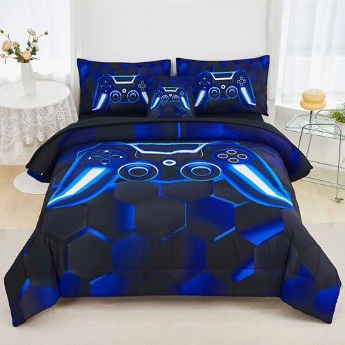URBONUR Blue Gaming Comforter Set for Boys Full Size 6 Pieces by URBONUR