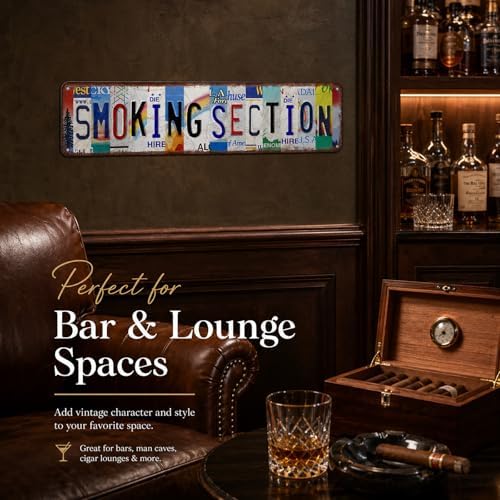 Smoking Section Vintage Metal Tin Sign, License Plate Style Wall Decor, Colorful Retro Design 4×16 Inch (26003) - Image 4