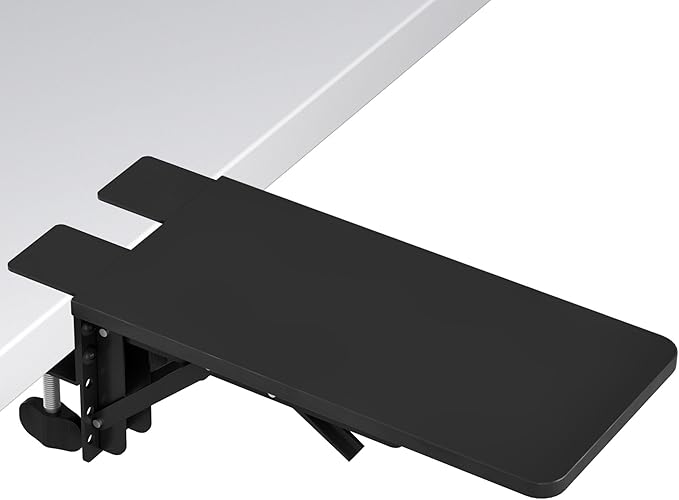 BONTEC Desk Extender Tray, 11.8 x 5.9 Inch, Black Pattern | 90° Foldable Elbow Support, Table Mount Arm Wrist Rest Shelf, Clamp on Computer Arm Rest, Easy to Install, Office & Home Use by BONTEC