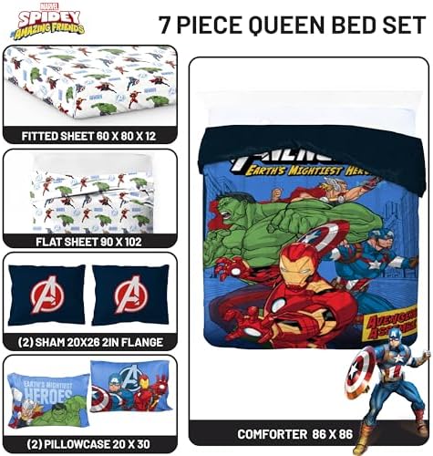 Jay Franco Kids Bed Set, Blue, Avengers, 7 Piece Queen - Image 3