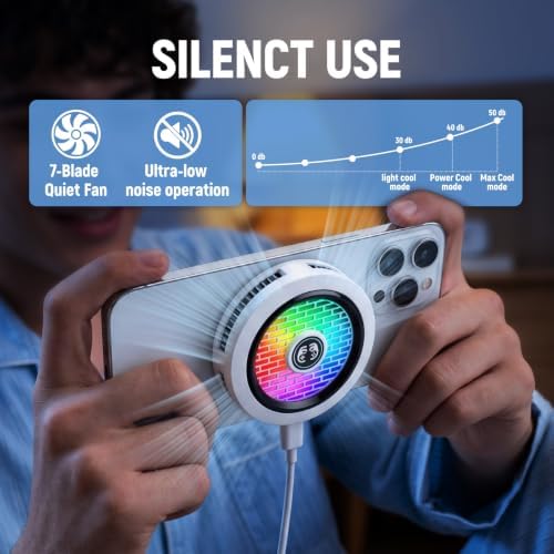 Phone Cooler for Gaming, Smart Temp Control, RGB LED Lights, White - Image 6