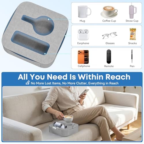 Couch Cup Holder Pillow, Couch Caddy for Drink, Snack, Phone, Remote, Game Controller, Removable and Washable Cup Cozy Pillow, Small Sofa Cup Holder Tray for Bed, Car, Desk, Sofa, Gray - Image 2