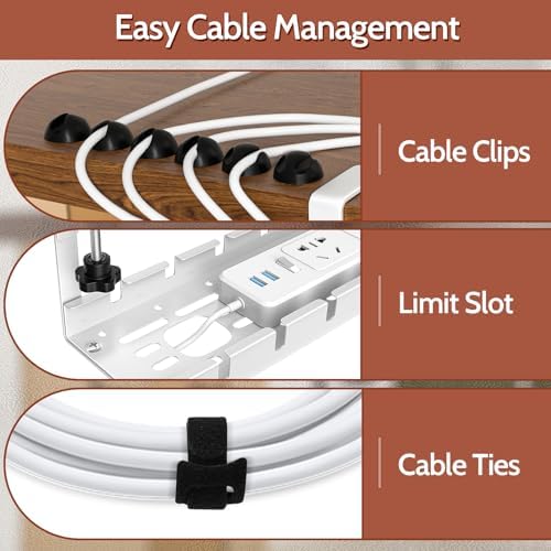 Shikha Cable Management Under Desk, 15.7"-31" Retractable Cable Management Tray, No Drilling Cord Organizer with Clamp for Desk, Under Table Wire Management Tray for Home Office -White - Image 6
