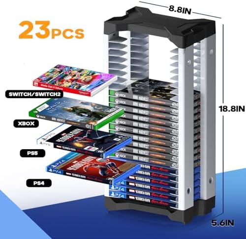 Nargos Video Game Storage Tower Universal for PS5/PS4/PS3/PS2/Xbox One/Xbox 360 And Xbox Series X/S/Wii/Switch/Switch 2 Game Cases, DVD And Blu-Ray Disks, Organizer Para Juegos, Regalo Gamer (23 Pcs) - Image 2