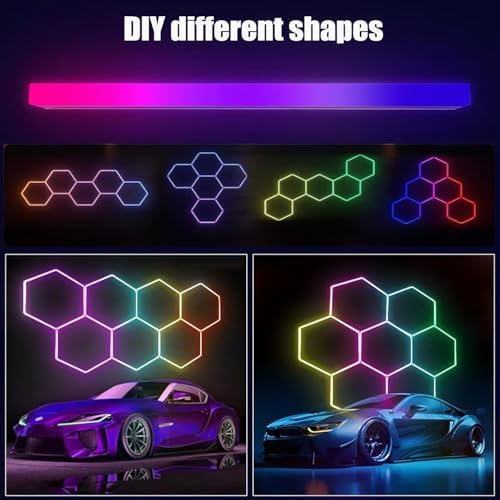 25Pack RGB Hexagon led Garage Lights,5 Hexagon Light with Multi Color,Dimmable&Speed Adjustable RGB Hex Wall Lights,DIY Design for Remote Control & Smart App Control Music Modes - Image 2
