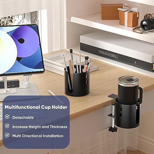 OOKUU Deeper Desk Cup Holder, Anti-Spill Cup Holder for Desk or Table, Sturdy and Durable, Easy to Install, Enough to Hold Coffee Cups, Water Bottles, Gaming PC Office Accessories, Black - Image 2
