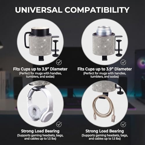 2-in-1 Desk Cup Holder with Headphone Hanger (Bling Bling) - Image 5