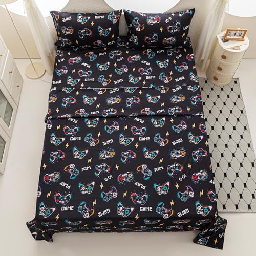 Twin Sheets Set for Boys Kids - 3-Piece Cute Gamer Bedding Set, Breathable Black Video Game 3D Fitted Sheets with 14" Deep Pocket, Ultra-Soft Lightweight Bedroom Essentials - Image 7