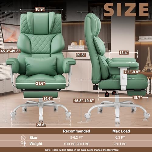 Vonesse Office Chair, Desk Chair with Soft Adjustable Armrests, Ergonomic High Back Gaming Chair with Lumbar Support, Executive Computer Chairs with Footrest (PU Leather, Green) - Image 2