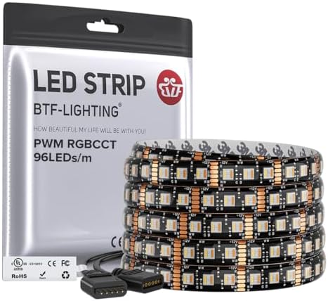 BTF-LIGHTING RGBCCT LED Strip UL Listed 16.4ft 96LED/m 300LED DC12V IP65 by BTF-LIGHTING