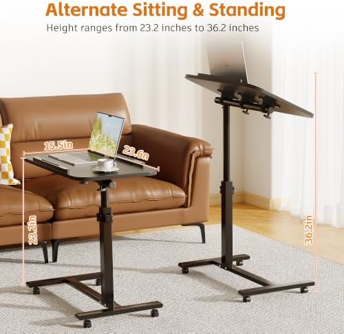 Furist Bed Desk Adjustable Overbed Bedside Table Rolling Laptop Tray Desk Cart Height Portable Mobile Sit Stand Table Tilting Hospital Bed with Wheels - Image 2
