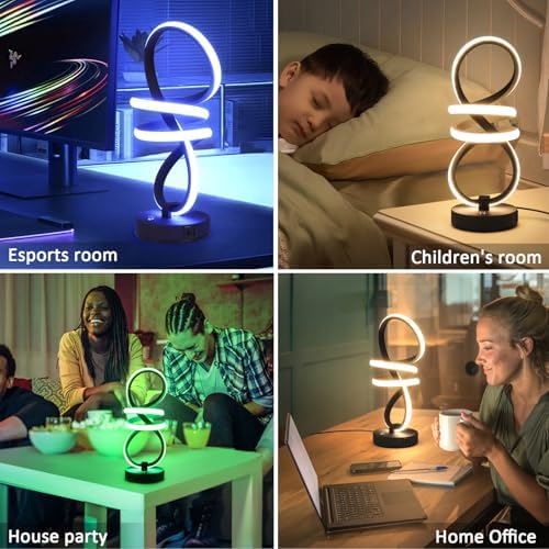 Modern LED Table Lamp, Spiral RGB Table Lamp, Touch Dimmable LED Nightstand Lamp with USB/Type C, 7 Colors & 10 Light Modes Bedside Lamp for Bedroom, Living Room, Cool Lamps for Ideal Gift(2 PACK) - Image 6