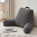 Blissful Diary Reading Pillow, Backrest Pillow with Shredded Memory Foam for Adult & Children, Designed for Bed and Couch Sitting Up, Includes Arms, Pockets and Washable Cover, Dark Gray by BlissfulDiary