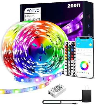 VOLIVO LED Strip Lights for Bedroom 200ft(2 Rolls of 100 ft), Smart Bluetooth RGB Light Strips with App Control & Music Sync, Color Changing LED Lights for Room, Home, Party Decor by VOLIVO