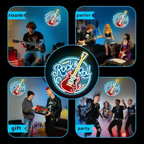 Rock and Roll Neon Sign Live Music Neon Signs for Wall Decor,Cool Guitar Shaped Led Lights Up Sign for Music Studio,Bedroom Party,Bar,Man Cave,Best Gift for Guitar Hobbies - Image 2