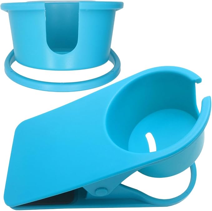 YOY 2 Pack Drink Cup Holder Clip - Table Desk Side Water Glass Beer Bottle Beverage Soda Coffee Mug Holder Cup Saucer Clip Design for Home Office, Blue - Image 2