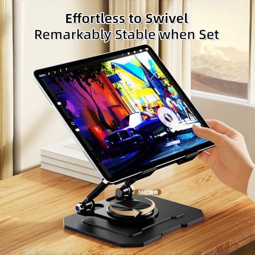 Ultra-Stable 360° Rotatable Metal Tablet Stand, Adjustable Folding Desktop Stand for iPad/iPhone/Switch, Universal Use for Office/Movie/Studying/Drawing/Gaming, Black - Image 5