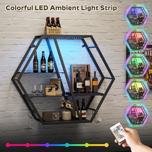 MAHANCRIS Gaming Floating Shelf with LED Lights and 4 Hooks - Image 3