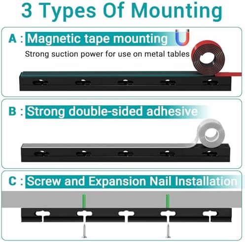 Cable Raceway - Magnetic Cable Management Under Desk with Upgraded Aesthetic Large Hole, Cord Organizer Kit for Hiding Computer, Gaming Desk, Network, Power Cord, TV - 8PCS 8x15.7in Black - Image 6