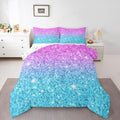 Colorful Glitter Bedding Twin Girly Turquoise Teal Blue Pink Pastel Girls Comforter Set 2 Pcs Trendy Quilt Duvet for Kid Women Down Comforter with Sparkle Sequin Pattern Bling Bedroom Decor Bed Cover by Erosebridal