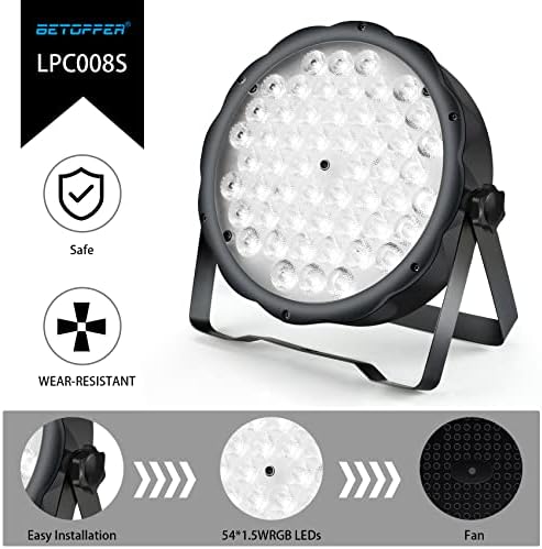 BETOPPER LED Par Lights 54 x 1.5W, RGB Stage Lights DMX DJ Lighting Sound Activated with Stand, Strobe Light & Wash Par Lighting DMX for Parties, Church, Wedding, Bars - Image 3