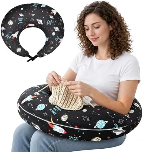 Ergonomic U-Shaped Gaming & Lap Pillow for Crocheting - Cute Rockets & Planets Crochet Pillow with Elbow & Arm Support, Lap Desk Pillows for Reading, Playing or Crocheting, Suitable for Adults by Unknown