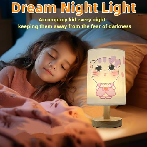 Purple Kitty Kids Nightstand Lamp,3 Color Dimmable LED Bedside Lamps for Girls Bedroom,Kitty Night Light for Room Decor,Cute Cat Desk Lamp with LED Bulb,Unique Gift for Girls Birthday Children - Image 5