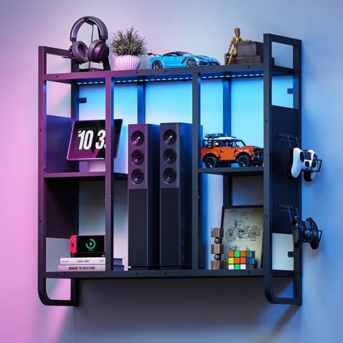 MAHANCRIS Gaming Floating Shelf with LED Lights, Wall Display Shelf by MAHANCRIS