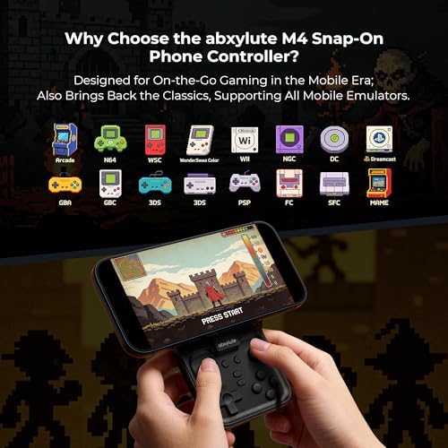 abxylute M4 Snap-On Mobile Gaming Controller for Android & iPhone, Switch 1&2, Portable Bluetooth Controller, Pocket-Sized Retro Arcade Phone Gamepad Kickstand, Dual Joystick Turbo Pro Gaming Magnetic (Black) - Image 2