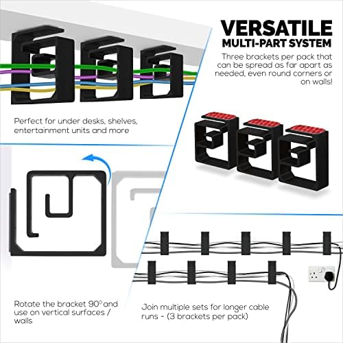 3pc VHB Cable Organizer Holder, for Heavy Cables, PC Cords & Wires with Strong Adhesive, Under Desk Mount Management System - (Black) XL - Image 4
