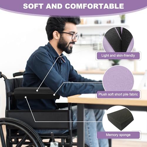 SPRING SEAON Wheelchair Accessories Armrest Covers, Memory Foam Pads, Pair | Short Plush Surface, Non-slip Bottom, Washable Covers, Wide Hook-and-loop Straps, For Transport, Office, And Gaming Chairs - Image 2