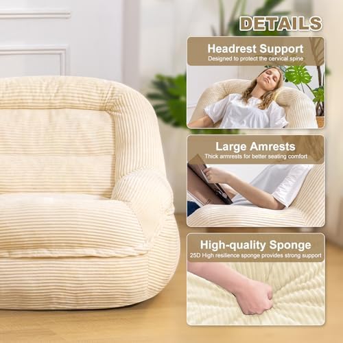 Giant Bean Bag Chair for Adults, Oversized Floor Lounge Chair with Armrests | White, soft corduroy and resilient foam for living rooms, bedrooms, reading nooks, gaming rooms, movie nights, and pets - Image 4