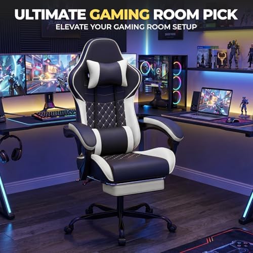 Black Ergonomic Video Gaming Chair | Massage Lumbar Support, 90°-135° Reclining with Footrest, Adjustable Height 360° Swivel PU Leather Office Chair for Adults - Image 7