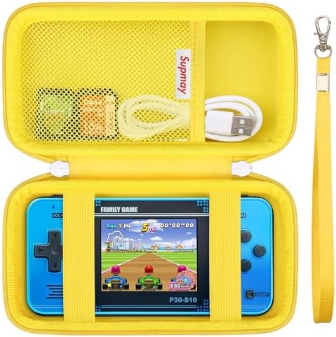 Supmay Carrying Case Compatible with WELLST·G/ for GuaiyeyeAP Handheld Game for Kids -Preloaded 220 Retro Video Games, Portable Gaming Player Storage Holder Travel Bag with Mesh Pocket, Yellow by Supmay