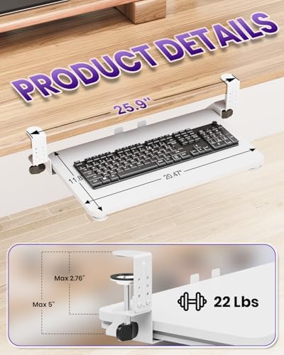 Ergonomic Mouse & Keyboard Tray Under Desk, 20x11.8 in Board, White - Image 2