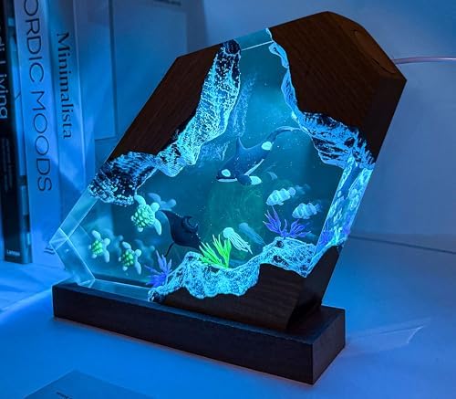 Epoxy Orca Ocean Resin Lamp, Handmade Resin Night Light with USB Port - Image 3