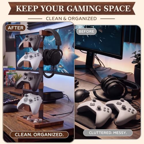 Foilswirl Wood Gaming Controller Stand for 4 Controllers and 1 Headset - Image 3
