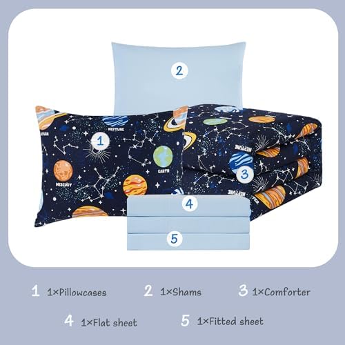Twin Bedding Sets for Boys - 5 Pieces Space Bedding Twin Comforter Set - Image 6