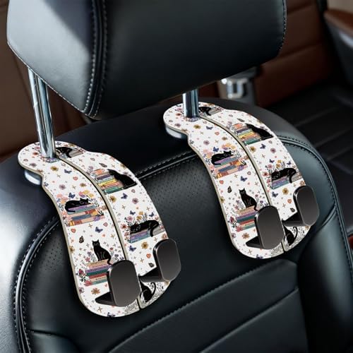 Blusabaca 2PCS Car Seat Headrest Hooks, Purses Bags Holder, Book Lover Cat by Blusabaca