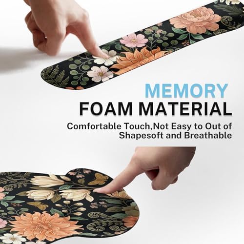 Arttown Keyboard Mouse Pad Set, 4 in 1 Desk Mat Set Floral Spring - Image 6