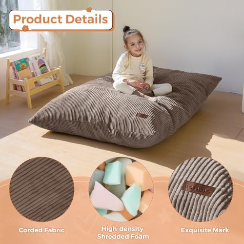 MAXYOYO 3 in 1 Kids Bean Bag Chair, Comfy Floor Sofa with Removed Cover | Convertible Chair Folds from Bean Bag to Lounger, Floor Couch with High-Density Foam Filling, Floor Sofa for Gaming, Brown - Image 4