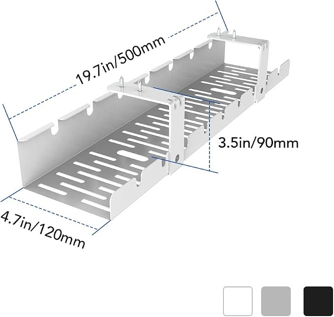 FLEXISPOT Under Desk Cable Management Tray, Metal Raceway Wires Cable Tidy Organizer Office and Home Cable Tray Use for Standing Desk (White) - Image 3