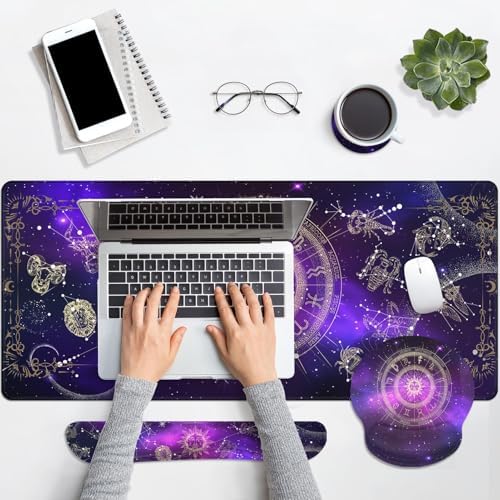 Arttown Keyboard Mouse Pad Set, 4 in 1 Desk Mat Set Galaxy Space - Image 7