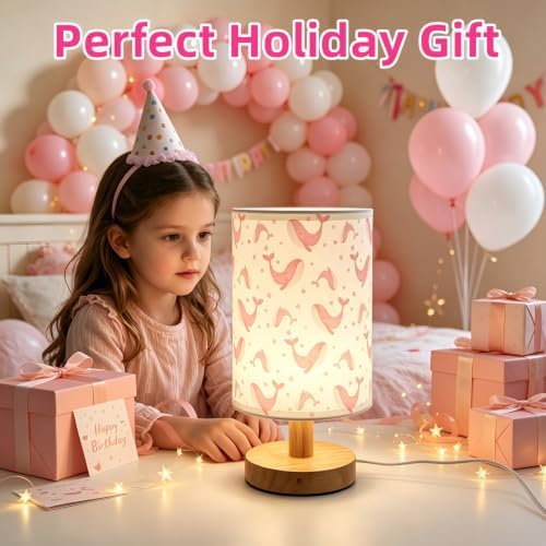 Whale Kids Table Lamp for Bedroom,Kids Bedside Lamps 3 Colors Dimmable Nightstand Night Light with Cartoon Flaxen Fabric Shade Desk Lamp for Girls Boys Room Nursery Ocean Decor,Birthday Kids Gift - Image 7